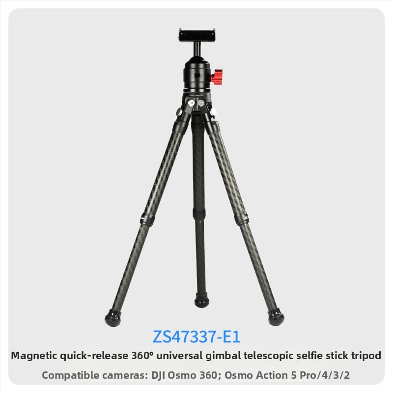 7-szakaszos teleszkópos selfie-sticka szénszálas és alumínium ötvözetből, 1/4 hüvelyk csatlakozással és action kamera kompatibilitás, teherbírás kevesebb mint 2 kg