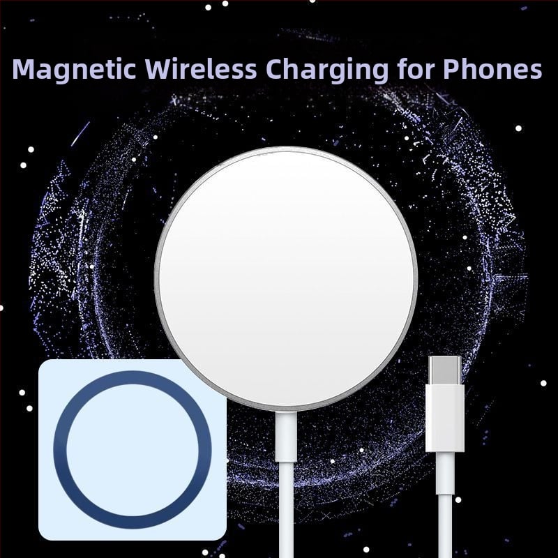 Безжично магнитно зарядно, Qi-съвместимо, магнитно захващане, изход 1W, преносимо зарядно за телефон