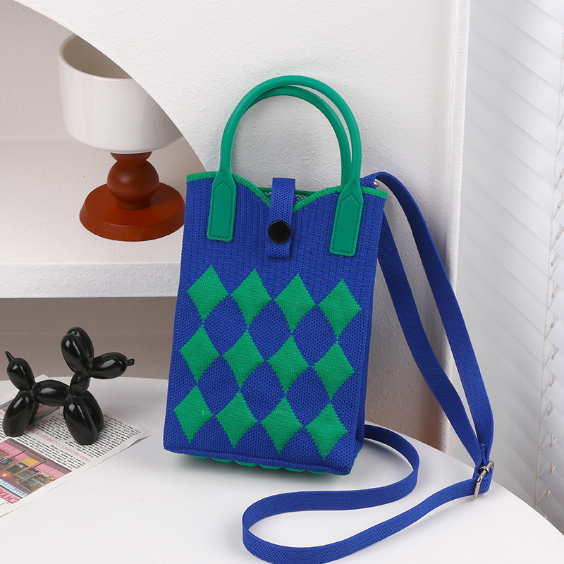 Crossbody torba za mobitel s jednim ramenim remenom, pleteni uzorak, podesive dvostruke naramenice, magnetska kopča, poliester