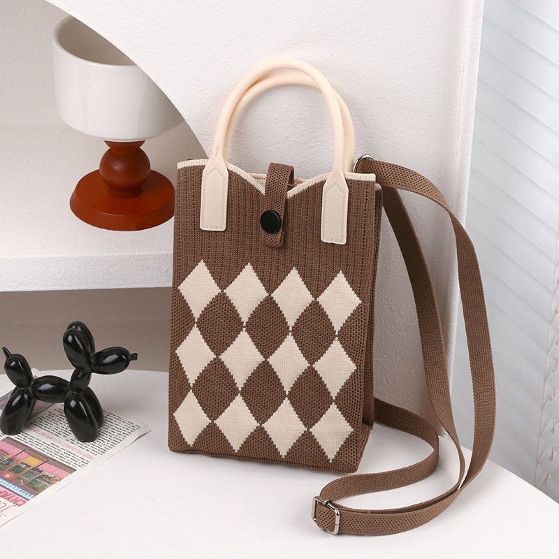 Crossbody torba za mobitel s jednim ramenim remenom, pleteni uzorak, podesive dvostruke naramenice, magnetska kopča, poliester