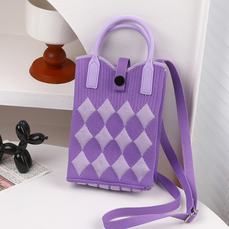 Crossbody torba za mobitel s jednim ramenim remenom, pleteni uzorak, podesive dvostruke naramenice, magnetska kopča, poliester