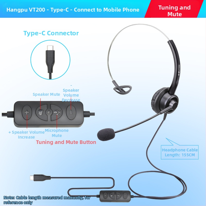 VT200 ενσύρματα ακουστικά τηλεφώνου με βύσμα 3,5 mm, καλώδιο 2 m, 28 mm διάμετρος ηχείου, ενσωματωμένος μικρόφωνος