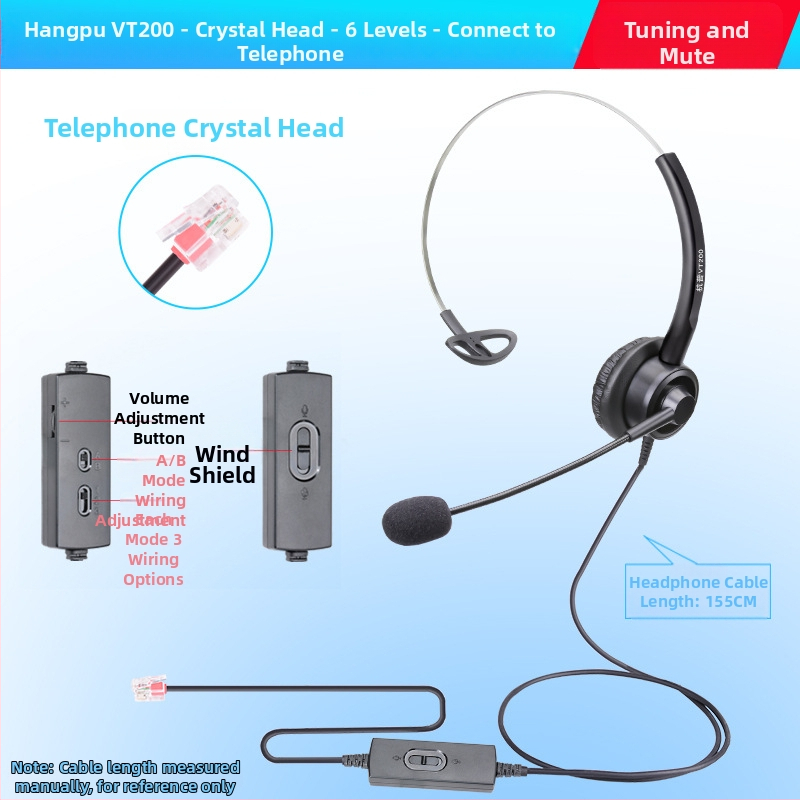 VT200 ενσύρματα ακουστικά τηλεφώνου με βύσμα 3,5 mm, καλώδιο 2 m, 28 mm διάμετρος ηχείου, ενσωματωμένος μικρόφωνος