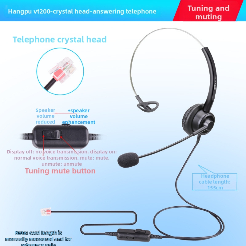VT200 ενσύρματα ακουστικά τηλεφώνου με βύσμα 3,5 mm, καλώδιο 2 m, 28 mm διάμετρος ηχείου, ενσωματωμένος μικρόφωνος