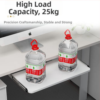 Клавиатурна поставка за бюро 022 – хардуерен корпус и дървена плоча, двусекционен плъзгащ механизъм, модерен минималистичен офис аксесоар