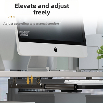 Клавиатурна поставка за бюро 022 – хардуерен корпус и дървена плоча, двусекционен плъзгащ механизъм, модерен минималистичен офис аксесоар