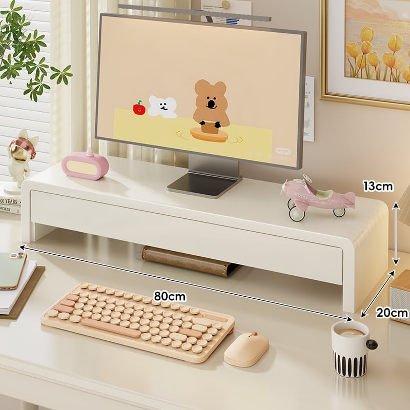 Мониторно повдигнато работно място с чекмедже, държач за лаптоп, повдигнат под за клавиатурата и ракла за съхранение с охлаждане — борово дърво, десктоп стил