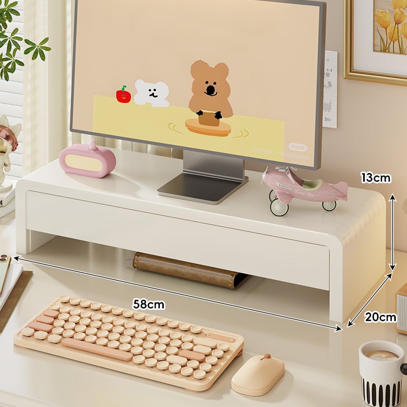 Мониторно повдигнато работно място с чекмедже, държач за лаптоп, повдигнат под за клавиатурата и ракла за съхранение с охлаждане — борово дърво, десктоп стил