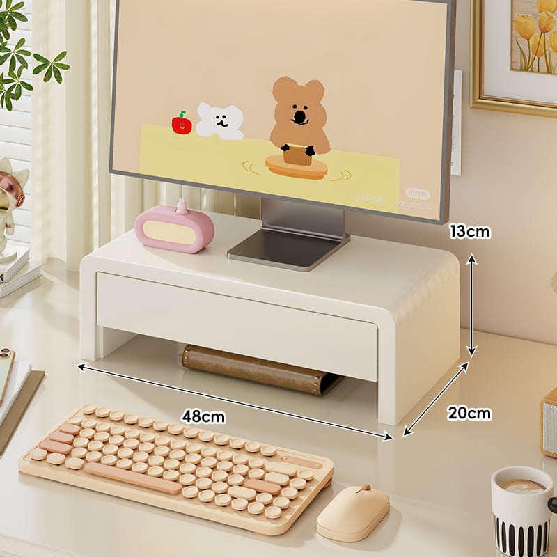 Мониторно повдигнато работно място с чекмедже, държач за лаптоп, повдигнат под за клавиатурата и ракла за съхранение с охлаждане — борово дърво, десктоп стил