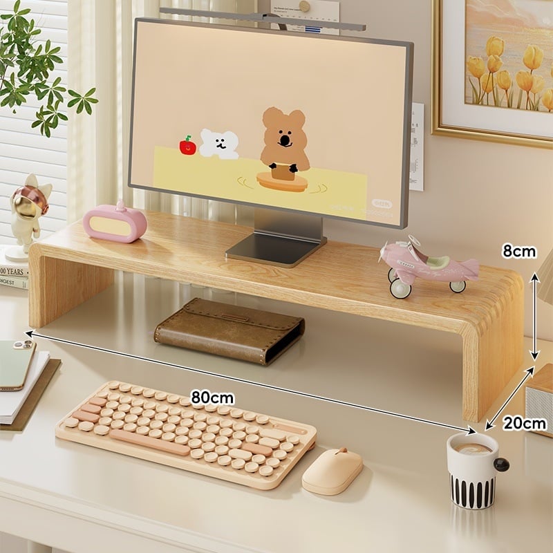 Мониторно повдигнато работно място с чекмедже, държач за лаптоп, повдигнат под за клавиатурата и ракла за съхранение с охлаждане — борово дърво, десктоп стил