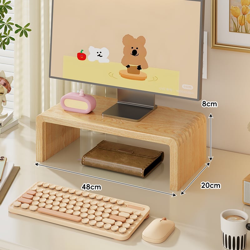 Мониторно повдигнато работно място с чекмедже, държач за лаптоп, повдигнат под за клавиатурата и ракла за съхранение с охлаждане — борово дърво, десктоп стил