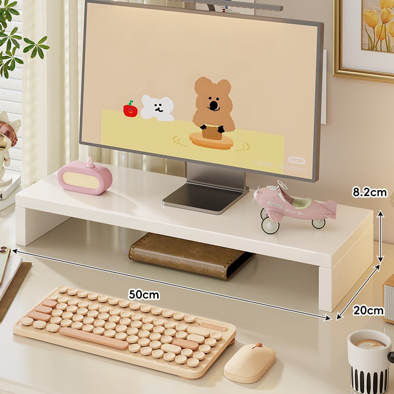 Мониторно повдигнато работно място с чекмедже, държач за лаптоп, повдигнат под за клавиатурата и ракла за съхранение с охлаждане — борово дърво, десктоп стил