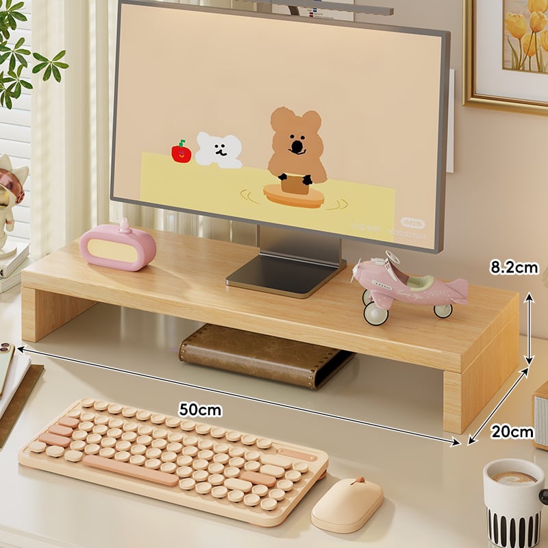 Мониторно повдигнато работно място с чекмедже, държач за лаптоп, повдигнат под за клавиатурата и ракла за съхранение с охлаждане — борово дърво, десктоп стил