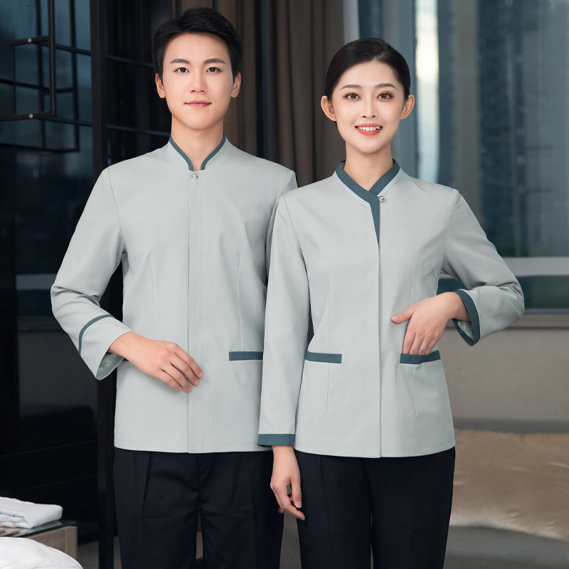 Uniformă de curățenie pentru hotel – Unisex, mâneci lungi, guler cu stand, iarnă, pantaloni, poliester elastan 90–95%