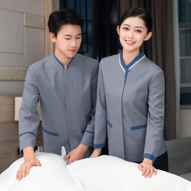 Uniformă de curățenie pentru hotel – Unisex, mâneci lungi, guler cu stand, iarnă, pantaloni, poliester elastan 90–95%