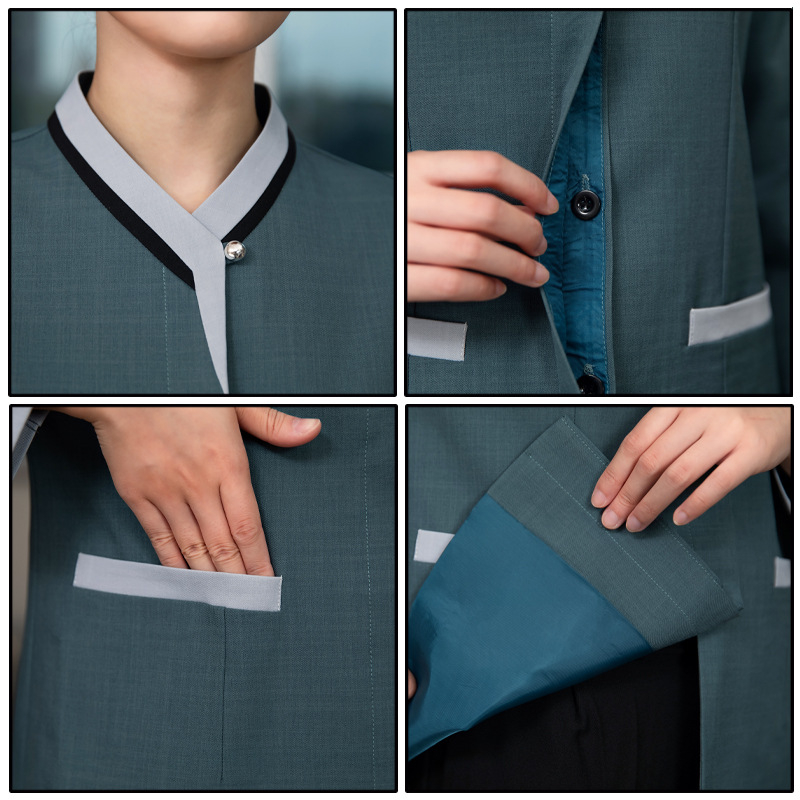 Uniformă de curățenie pentru hotel – Unisex, mâneci lungi, guler cu stand, iarnă, pantaloni, poliester elastan 90–95%