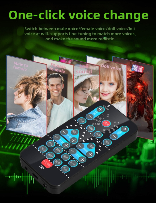 Card de sunet USB cu modificare de voce pentru streaming live pe mobil și PC — Model i9, baterie încorporată 500–800mAh, Bluetooth 4.0, 100Hz–20kHz, SNR ≥60dB