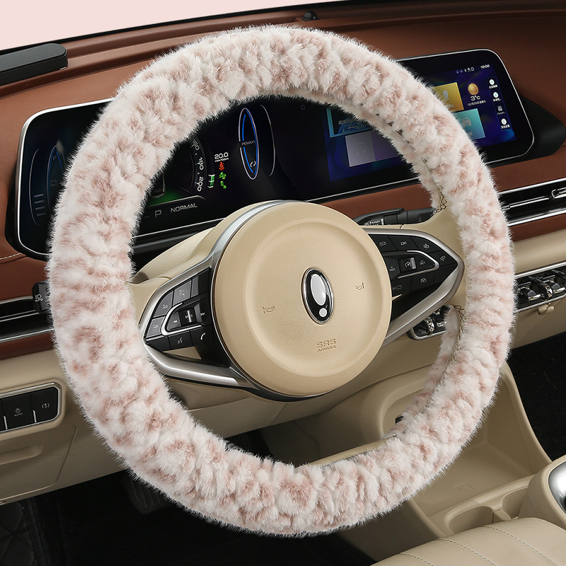 Husă de volan pentru automobil – unisex, model de iarnă, din pluș artificial, antiderapant, stil minimalist (Pluș artificial, Montaj universal, Sezon de iarnă, Mărci auto universale, Stil minimalist)