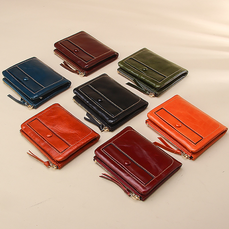 Igazi bőrből készült rövid pénztárca, első réteg marhabőrből, függőleges kártyatartó és érmés zseb