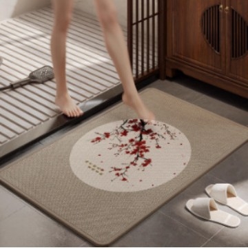 Japonijos stiliaus lino vonios kilimėlis, geometrinis raštas, kvadrato formos, skalbiamas, pritaikomas