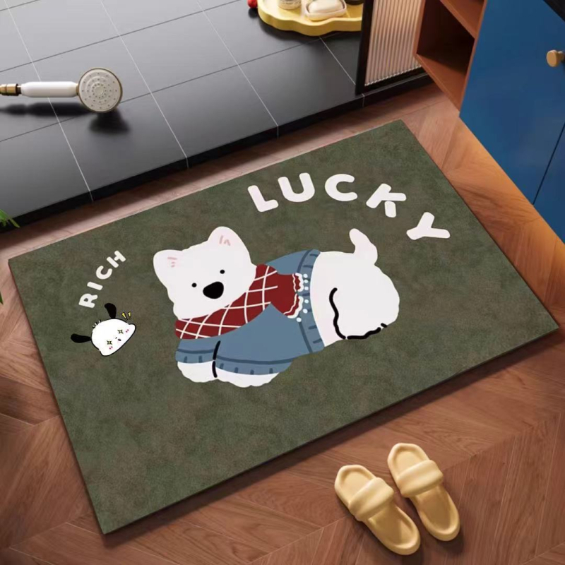 Covor de baie cu design de desene animate, Diatom Mud, formă pătrată, model cu animale drăguțe, absorbant de apă, uscare rapidă