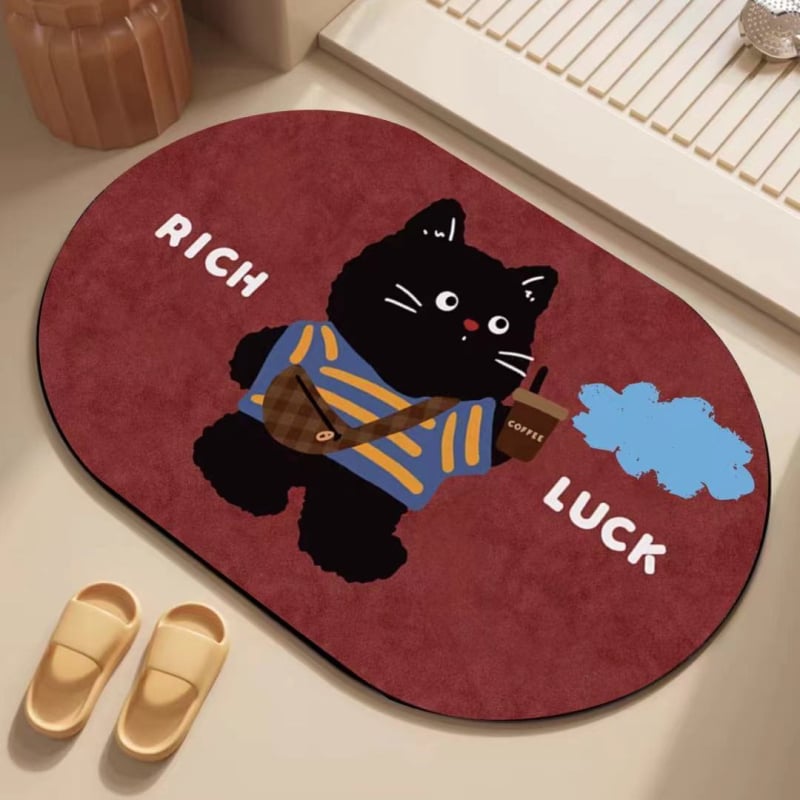 Covor de baie cu design de desene animate, Diatom Mud, formă pătrată, model cu animale drăguțe, absorbant de apă, uscare rapidă