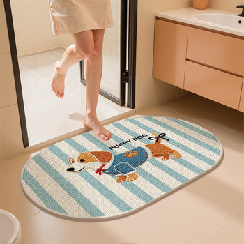 Covorș de baie țesut din in - absorbant, uscare rapidă, model cu animale drăguțe, fibre de poliester