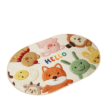 Covorș de baie țesut din in - absorbant, uscare rapidă, model cu animale drăguțe, fibre de poliester