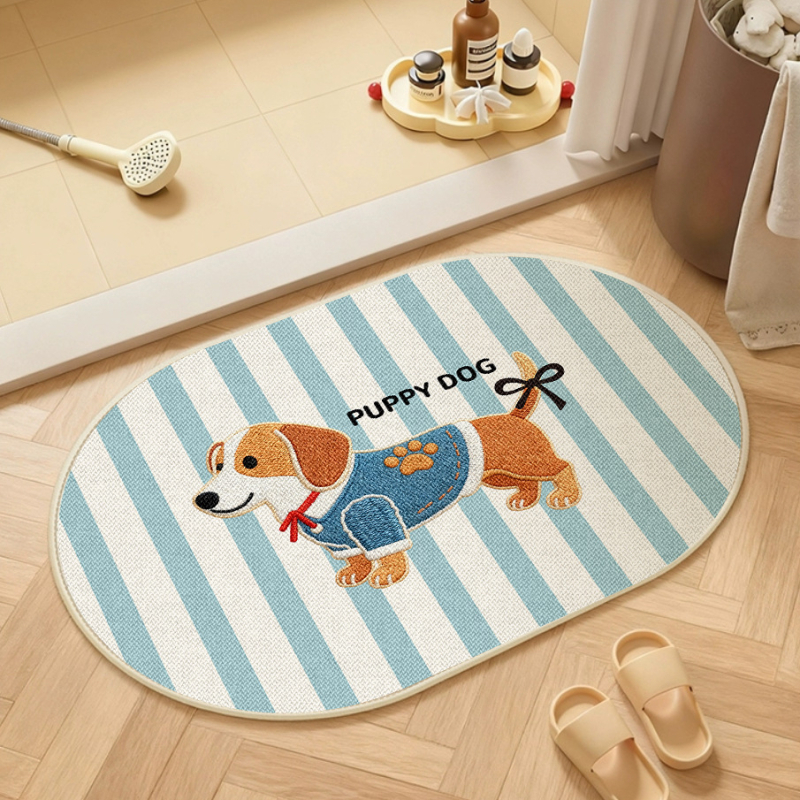 Covorș de baie țesut din in - absorbant, uscare rapidă, model cu animale drăguțe, fibre de poliester