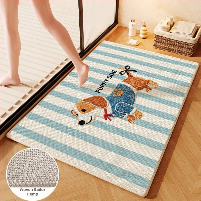 Covorș de baie țesut din in - absorbant, uscare rapidă, model cu animale drăguțe, fibre de poliester