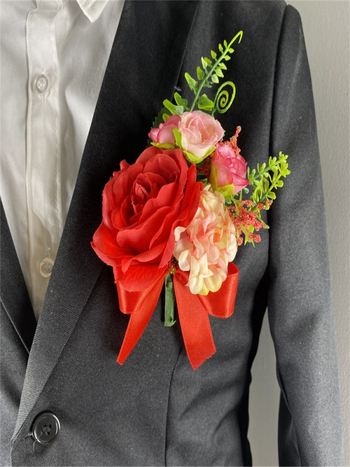 Koszorú és gomblyuk-dísz, kínai stílusú, ajándék osztálytársnak, Karácsony és költözés