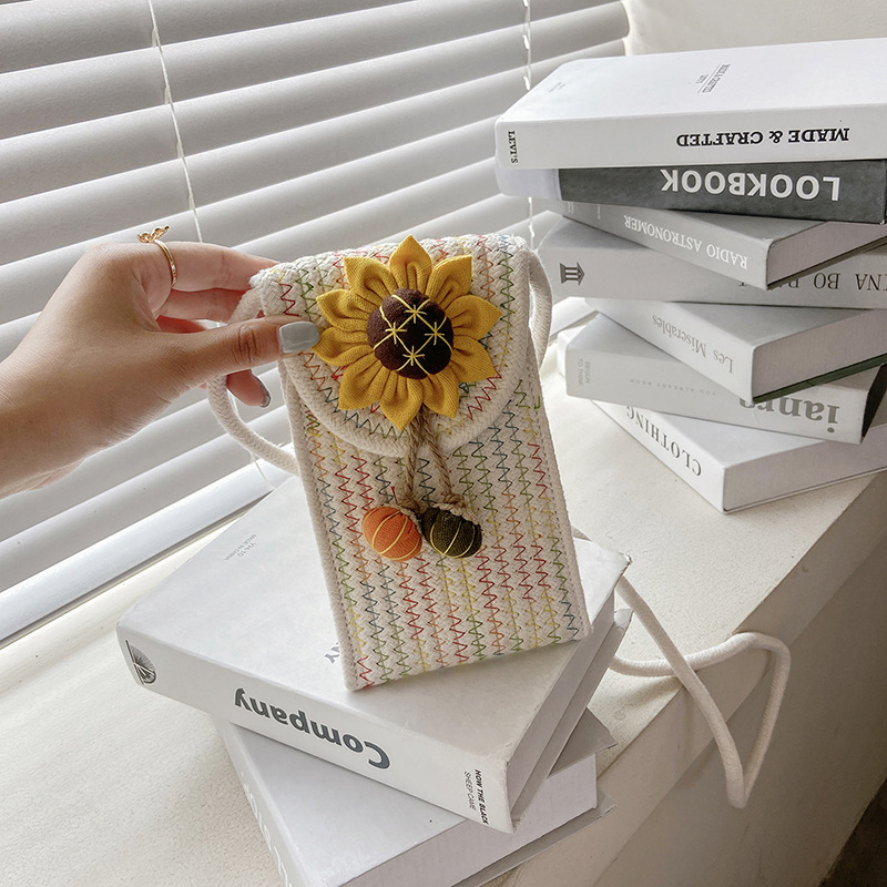 Geantă crossbody din bumbac, design floral, țesătură împletită, formă vertical pătrată, închidere cu capac, curea de umăr simplă