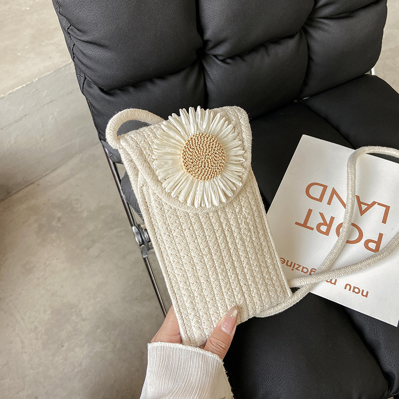 Geantă crossbody din bumbac, design floral, țesătură împletită, formă vertical pătrată, închidere cu capac, curea de umăr simplă