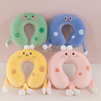 Pernă de gât în formă de U cu spumă memory, husă din catifea Crystal, ideală pentru călătorii și momente de odihnă