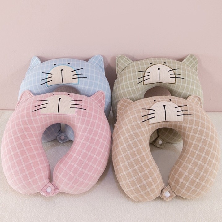 Pernă de gât în formă de U cu spumă memory, husă din catifea Crystal, ideală pentru călătorii și momente de odihnă