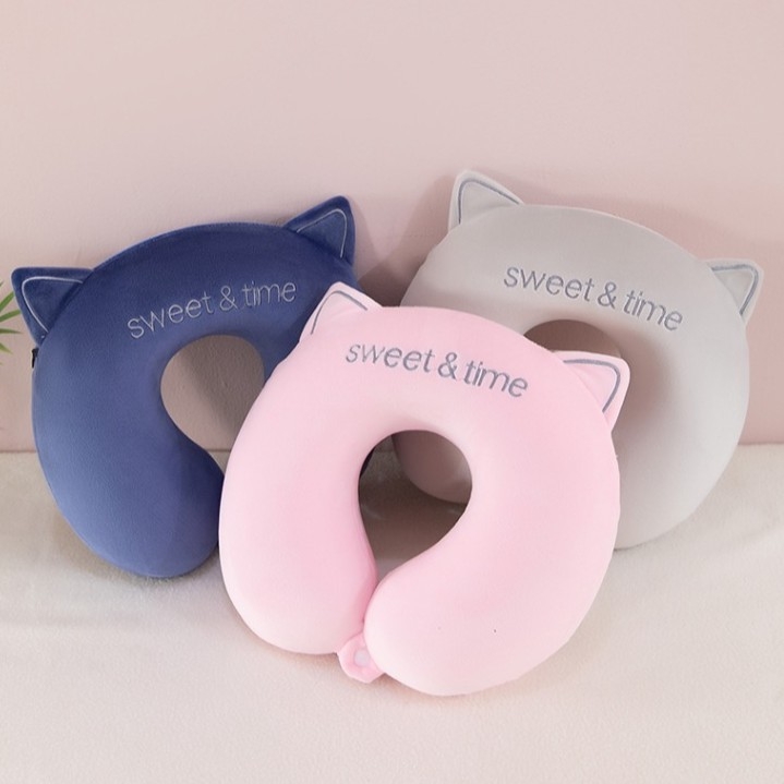 Pernă de gât în formă de U cu spumă memory, husă din catifea Crystal, ideală pentru călătorii și momente de odihnă