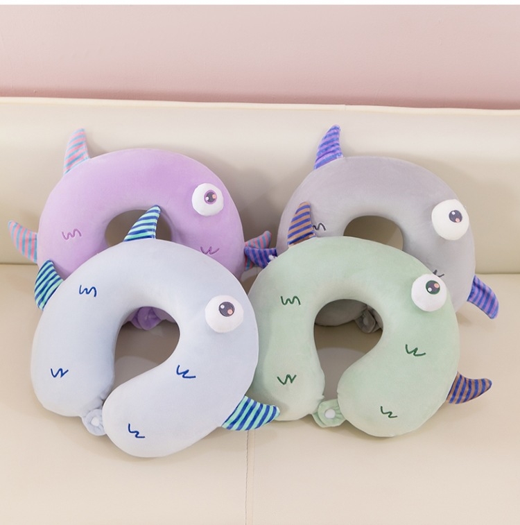 Pernă de gât în formă de U cu spumă memory, husă din catifea Crystal, ideală pentru călătorii și momente de odihnă