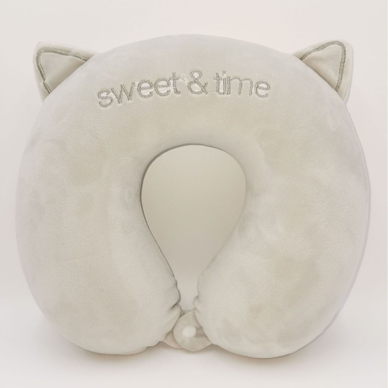 Pernă de gât în formă de U cu spumă memory, husă din catifea Crystal, ideală pentru călătorii și momente de odihnă