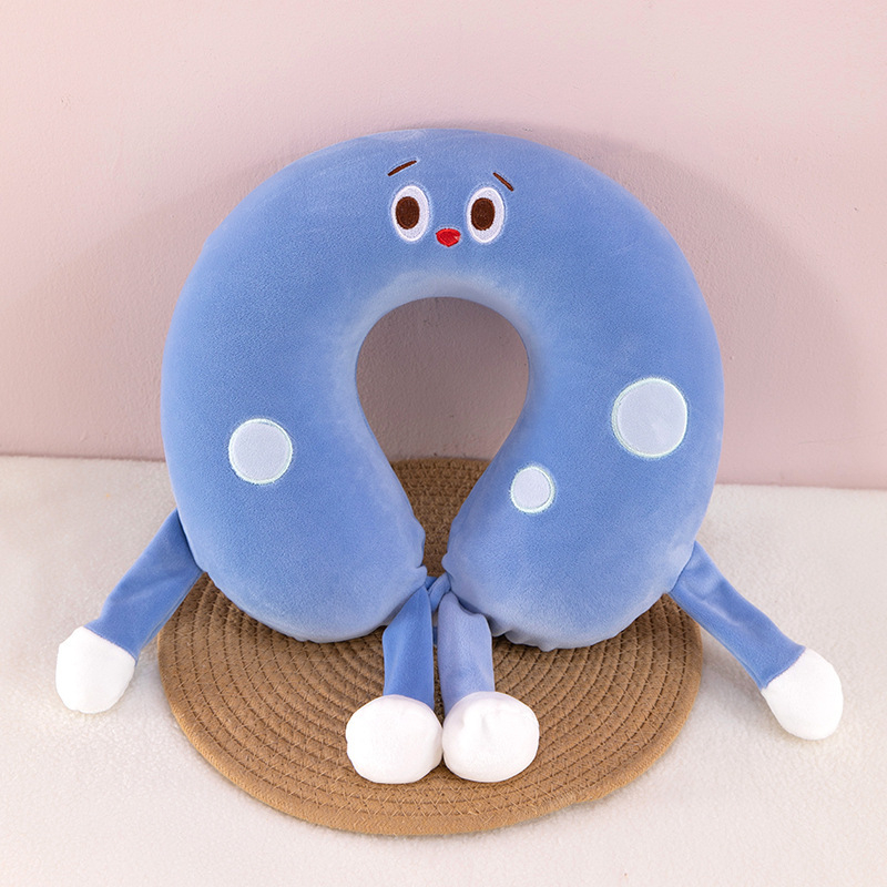 Pernă de gât în formă de U cu spumă memory, husă din catifea Crystal, ideală pentru călătorii și momente de odihnă