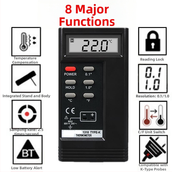 YD1310 цифров термометър - индустриален електронен термометър с NR сонда, обхват 0–1300°C, резолюция 0.5°C, точност клас 1.0