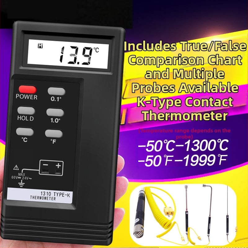 YD1310 цифров термометър - индустриален електронен термометър с NR сонда, обхват 0–1300°C, резолюция 0.5°C, точност клас 1.0