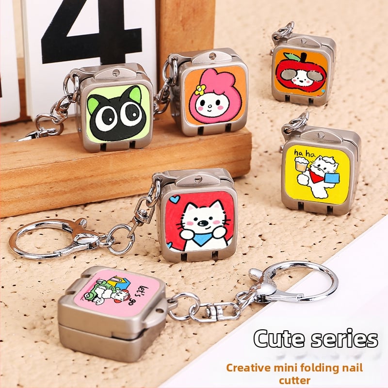 Clește de unghii portabil, pliabil, deschidere cu un singur clic – pandantiv drăguț pentru breloc cu temă pisică