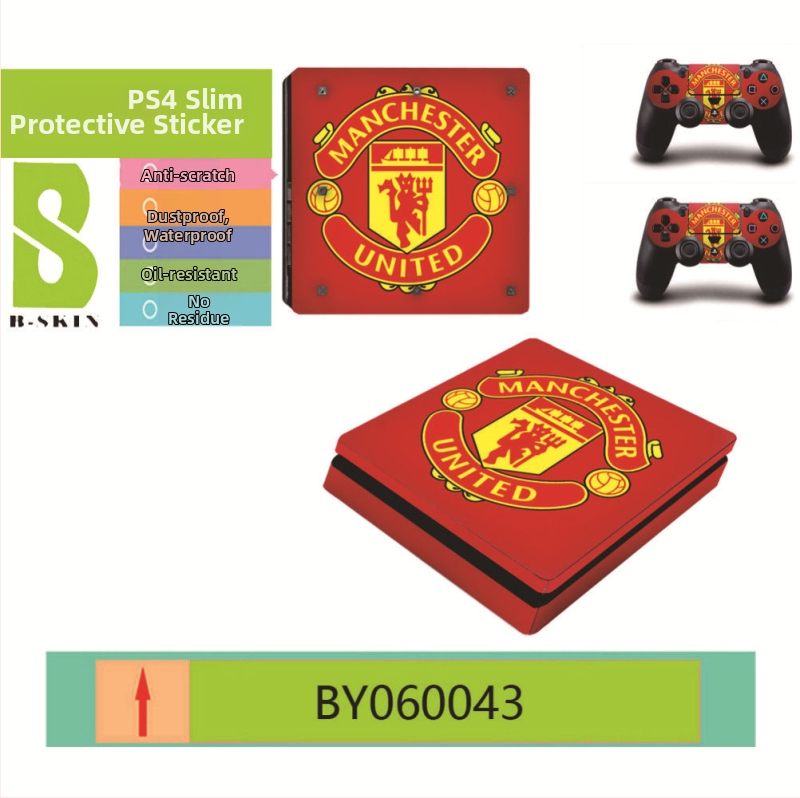 Ochranný film PS4 Slim so samolepkami klubovej ikonky – prispôsobiteľný, ekologický, odolný voči škrabancom, vodeodolný a olejovzdorný, PVC film 0.15 mm