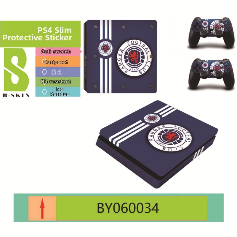 Ochranný film PS4 Slim so samolepkami klubovej ikonky – prispôsobiteľný, ekologický, odolný voči škrabancom, vodeodolný a olejovzdorný, PVC film 0.15 mm