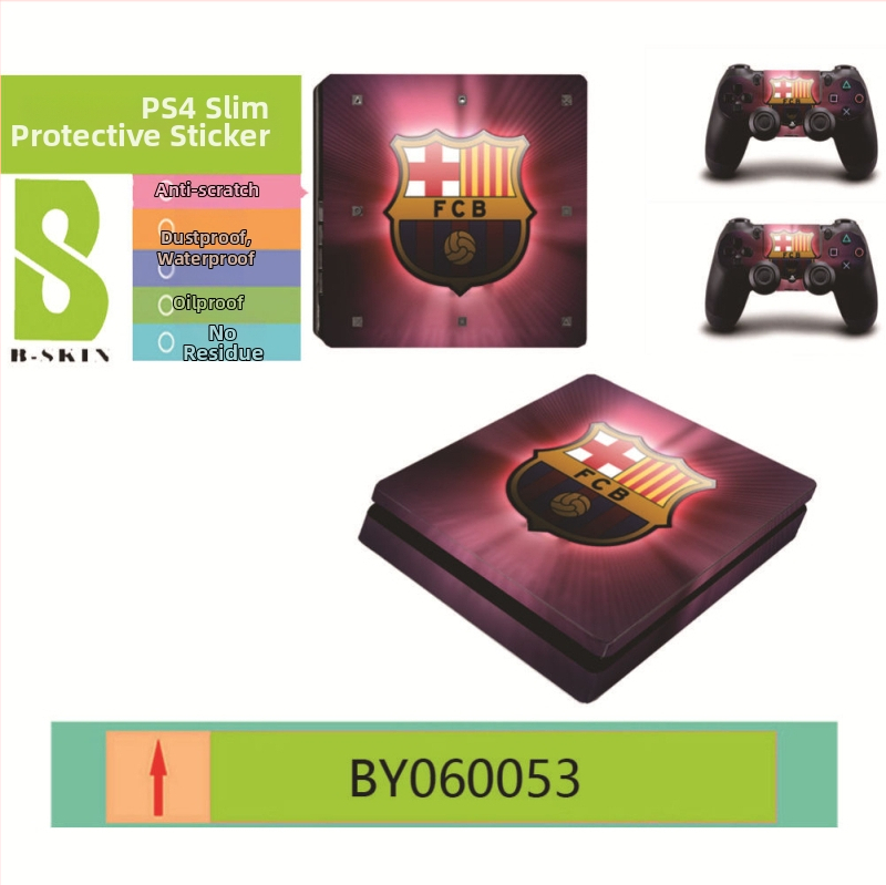 Ochranný film PS4 Slim so samolepkami klubovej ikonky – prispôsobiteľný, ekologický, odolný voči škrabancom, vodeodolný a olejovzdorný, PVC film 0.15 mm