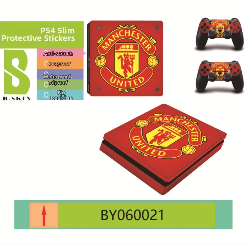 Ochranný film PS4 Slim so samolepkami klubovej ikonky – prispôsobiteľný, ekologický, odolný voči škrabancom, vodeodolný a olejovzdorný, PVC film 0.15 mm