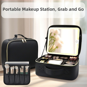 Putna torbica za šminku s ogledalom, PU torbica s pregradama