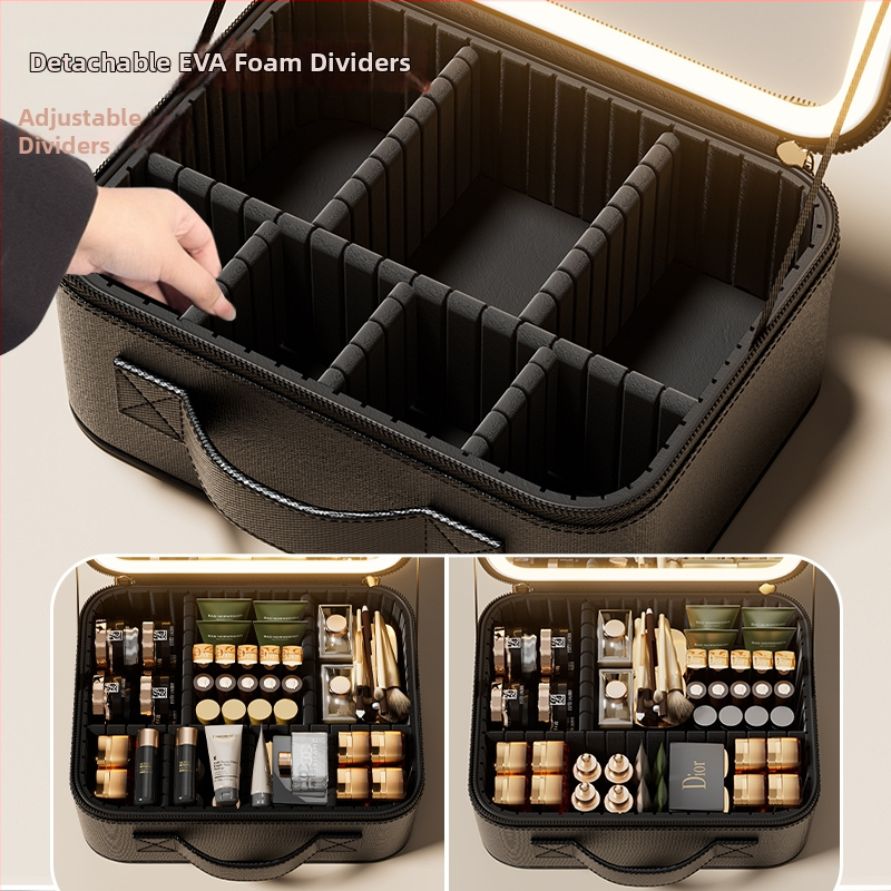 Putna torbica za šminku s ogledalom, PU torbica s pregradama