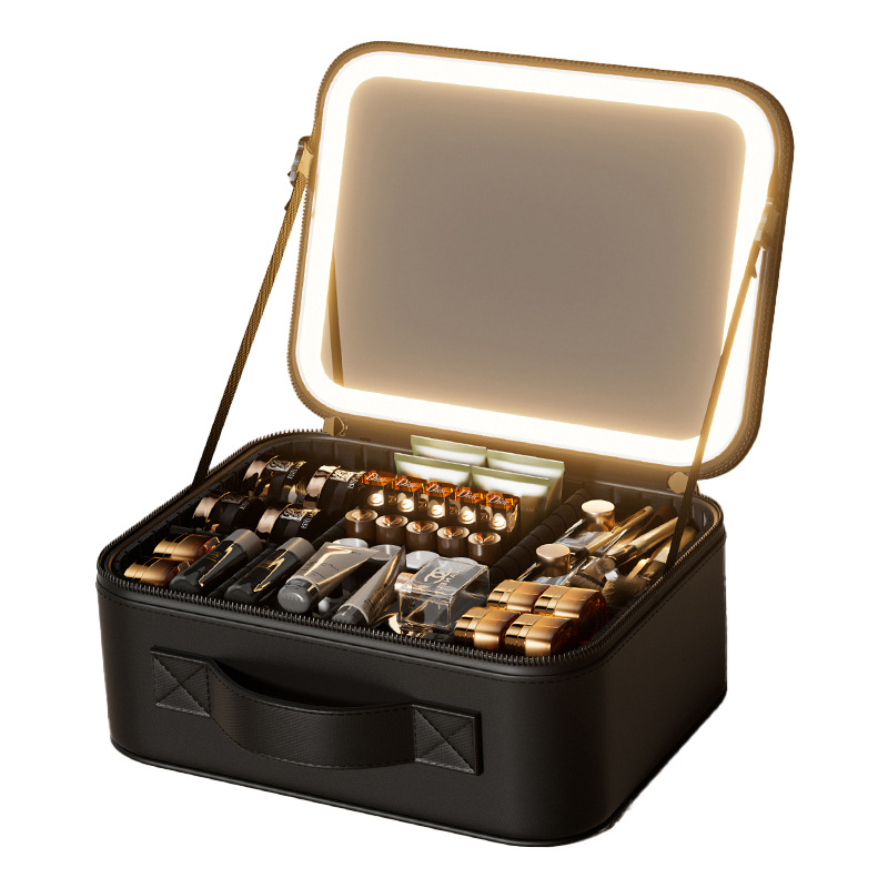 Putna torbica za šminku s ogledalom, PU torbica s pregradama