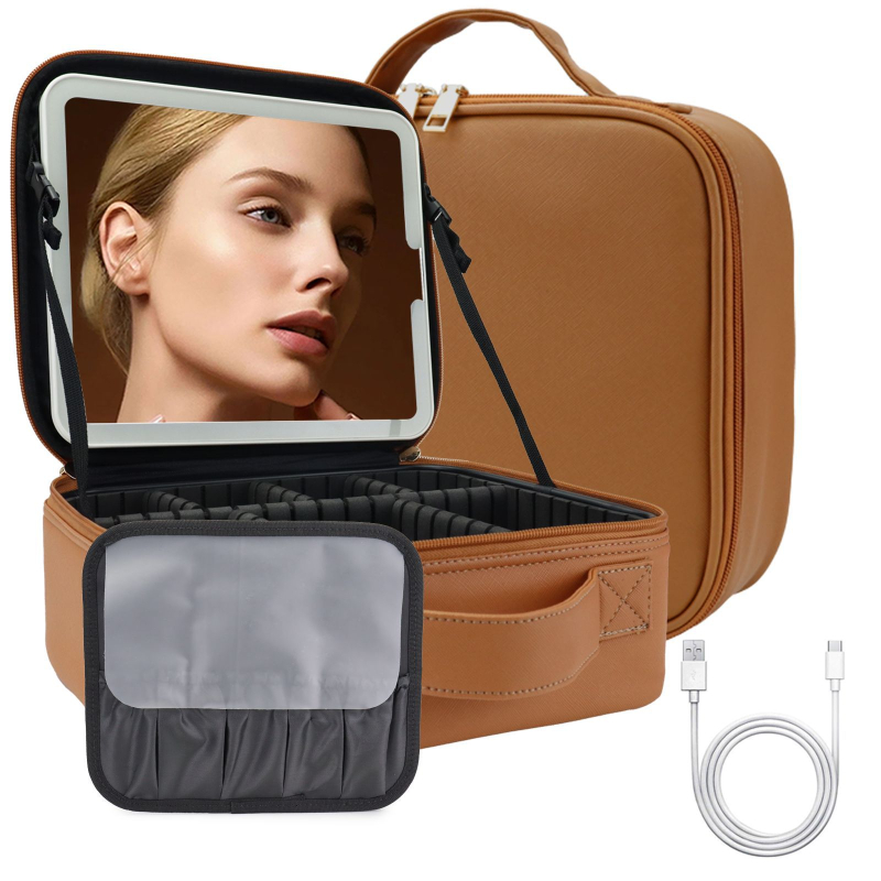 Putna torbica za šminku s ogledalom, PU torbica s pregradama